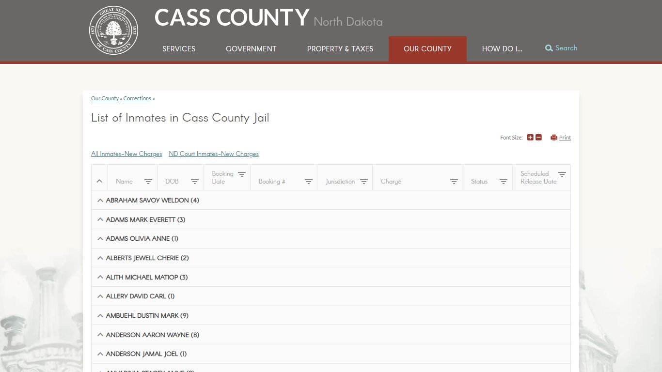 List of Inmates in Cass County Jail | Cass County, ND